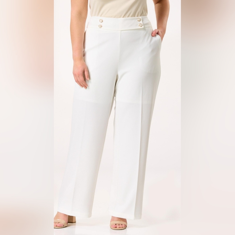 Cato 14/16 White High-Waisted Women's Wide Leg Pants